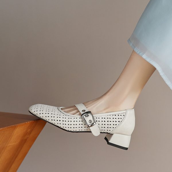 Vintage Genuine Leather Perforated Hollow-Out Single Strap Shoes for Women - Commuter Style, Italian Inspired, Trendy & Chic
