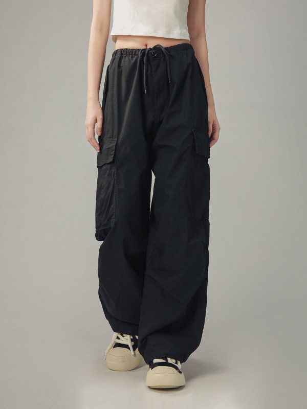Vintage Gray Loose Fit Paratrooper Work Pants for Men and Women | Casual Floor-Length Niche Style Trousers