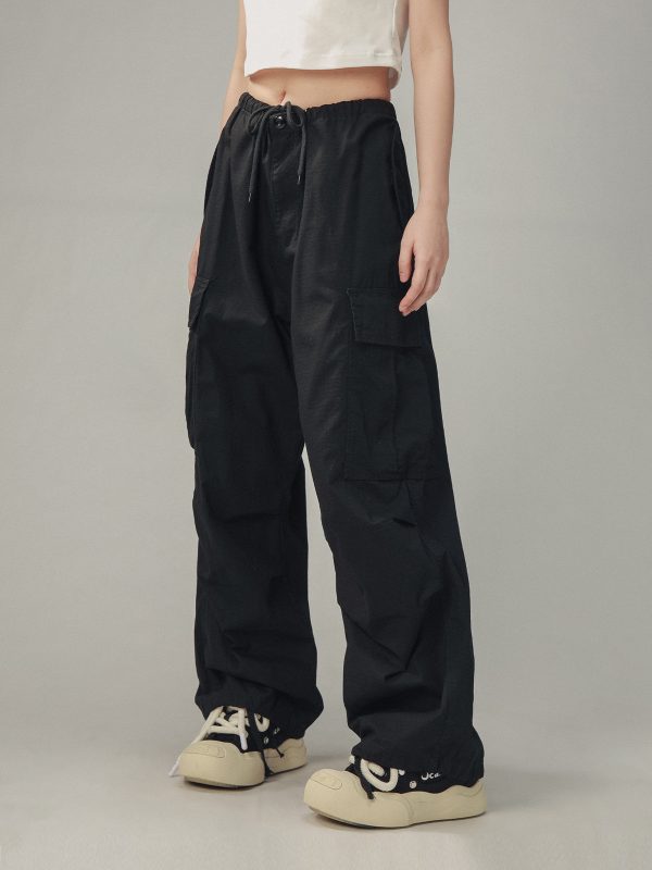 Vintage Gray Loose Fit Paratrooper Work Pants for Men and Women | Casual Floor-Length Niche Style Trousers
