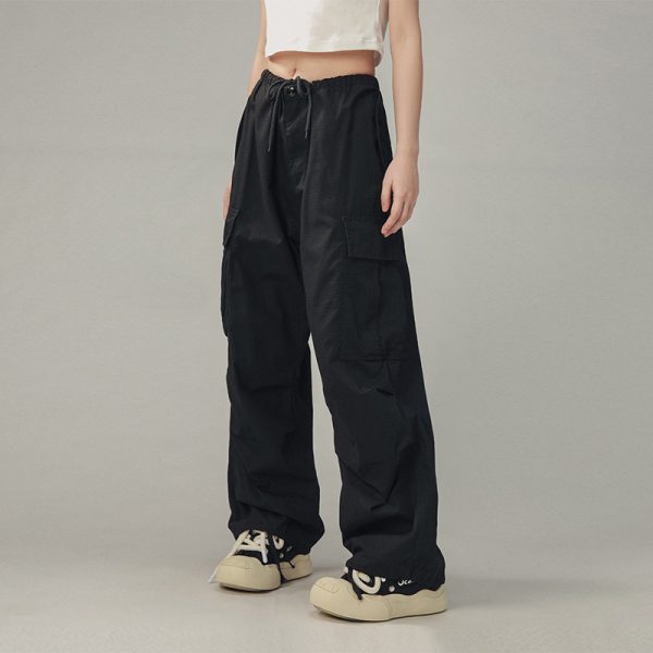 Vintage Gray Loose Fit Paratrooper Work Pants for Men and Women | Casual Floor-Length Niche Style Trousers