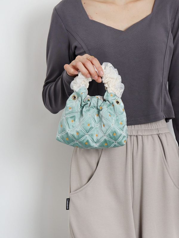 Vintage Green Mini Lace Handbag - Artistic Textured Crossbody Bag for Summer - Cute Niche Design