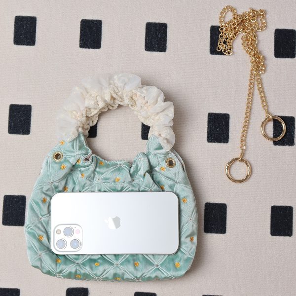 Vintage Green Mini Lace Handbag - Artistic Textured Crossbody Bag for Summer - Cute Niche Design