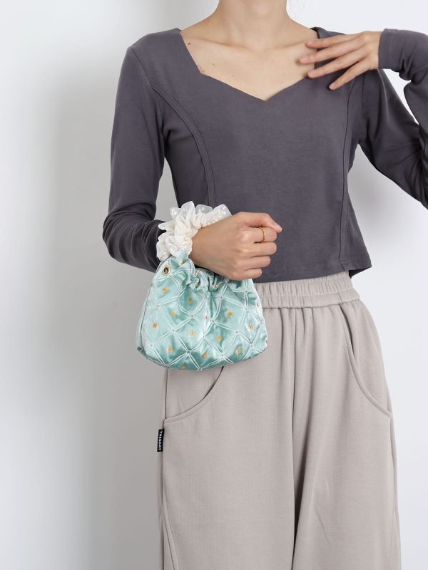 Vintage Green Mini Lace Handbag - Artistic Textured Crossbody Bag for Summer - Cute Niche Design