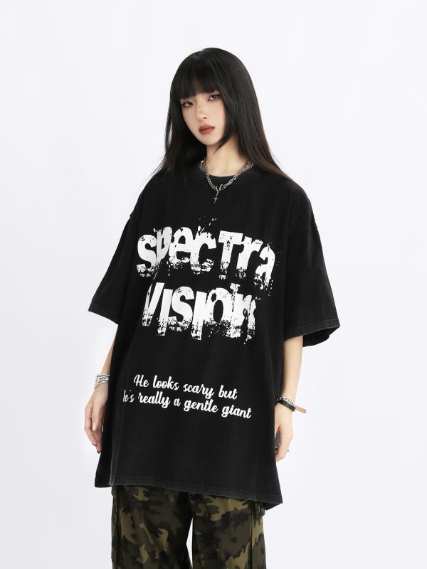 Vintage High Street Loose Short-Sleeve T-Shirt with Wild Skeleton Shadow Print, Niche Design for Trendy Fashion Lovers