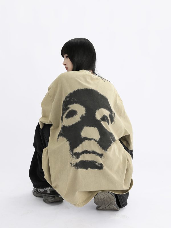 Vintage High Street Loose Short-Sleeve T-Shirt with Wild Skeleton Shadow Print, Niche Design for Trendy Fashion Lovers