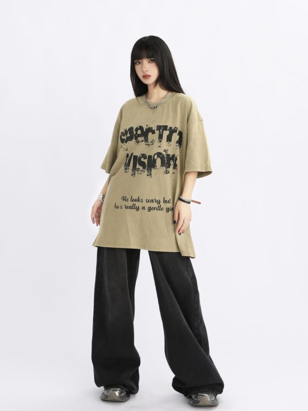Vintage High Street Loose Short-Sleeve T-Shirt with Wild Skeleton Shadow Print, Niche Design for Trendy Fashion Lovers