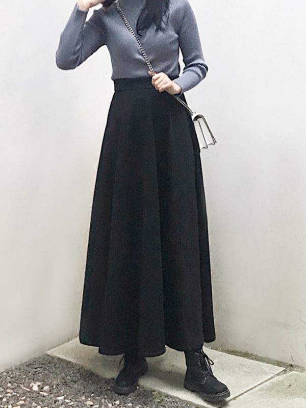Vintage High-Waisted Black Flared Skirt for Women, Ankle-Length Slimming Design, Perfect for Spring and Summer 2025