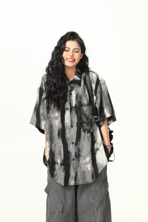 Vintage Ink Wash Tie-Dye Short Sleeve Shirt for Men and Women - Trendy Summer Streetwear, 90s Style Personality Tee