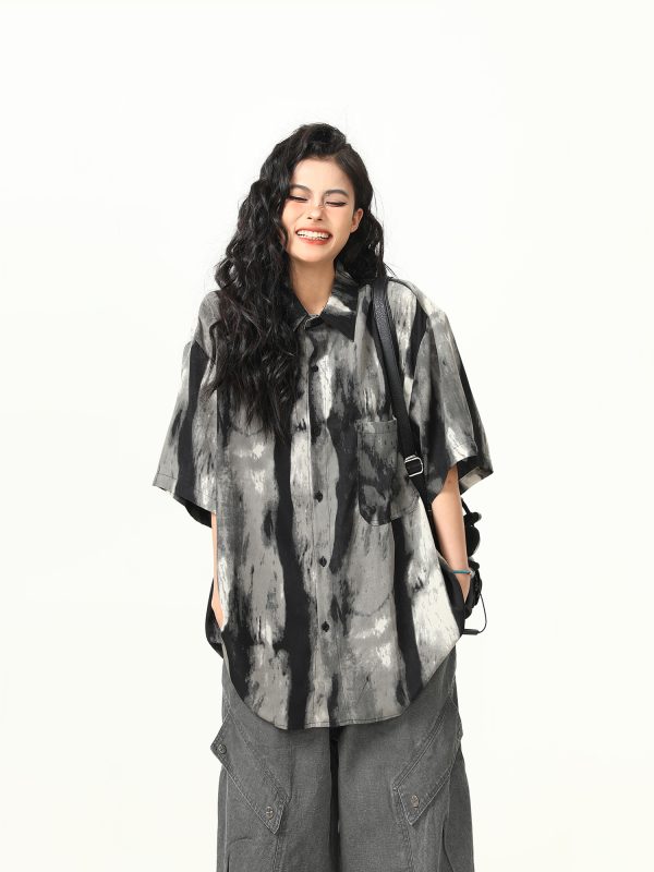Vintage Ink Wash Tie-Dye Short Sleeve Shirt for Men and Women - Trendy Summer Streetwear, 90s Style Personality Tee