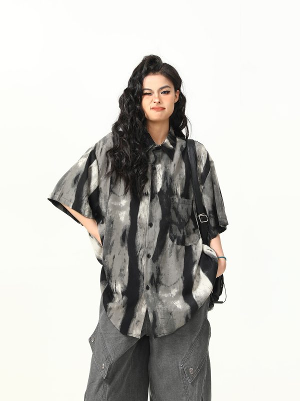 Vintage Ink Wash Tie-Dye Short Sleeve Shirt for Men and Women - Trendy Summer Streetwear, 90s Style Personality Tee