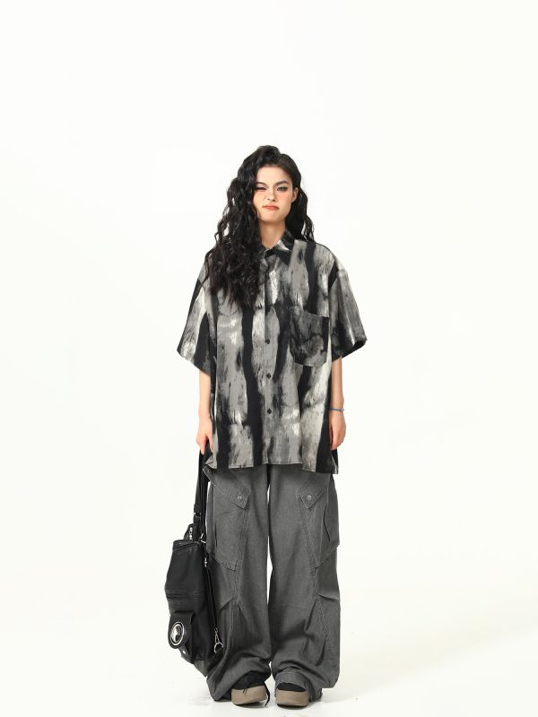 Vintage Ink Wash Tie-Dye Short Sleeve Shirt for Men and Women - Trendy Summer Streetwear, 90s Style Personality Tee