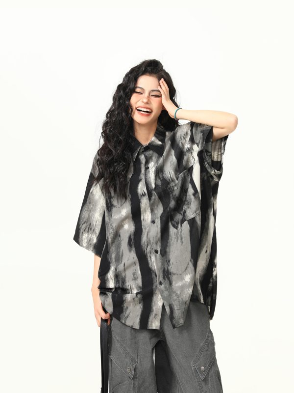 Vintage Ink Wash Tie-Dye Short Sleeve Shirt for Men and Women - Trendy Summer Streetwear, 90s Style Personality Tee