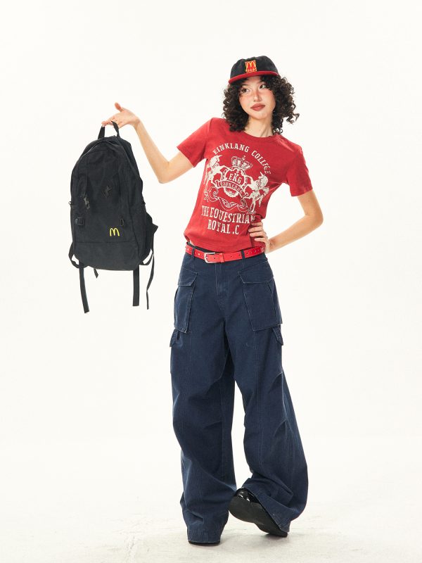 Vintage-Inspired American Printed Short Sleeve T-Shirt for Women - Summer Slim Fit Casual Top