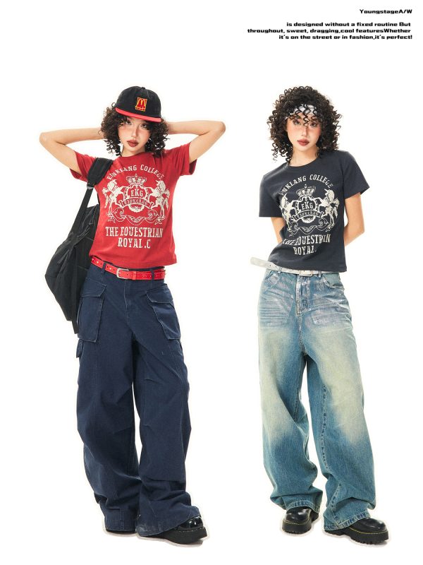 Vintage-Inspired American Printed Short Sleeve T-Shirt for Women - Summer Slim Fit Casual Top