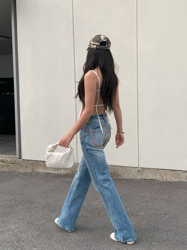 Vintage-Inspired Embroidered Wide-Waist Lycra Flared Jeans for Women - 90s Y2K Style
