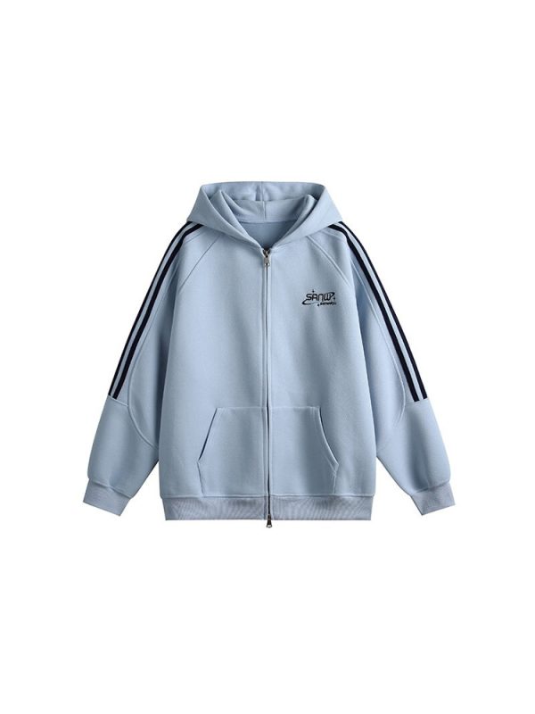 Vintage-Inspired Hooded Cardigan Sweatshirt for Couples - Unisex Loose Fit Zipper Jacket in Nostalgic Sports Style for Back to School