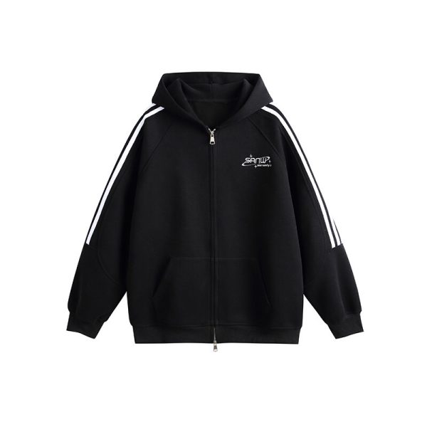 Vintage-Inspired Hooded Cardigan Sweatshirt for Couples - Unisex Loose Fit Zipper Jacket in Nostalgic Sports Style for Back to School