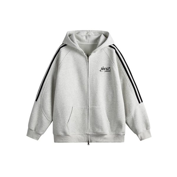 Vintage-Inspired Hooded Cardigan Sweatshirt for Couples - Unisex Loose Fit Zipper Jacket in Nostalgic Sports Style for Back to School