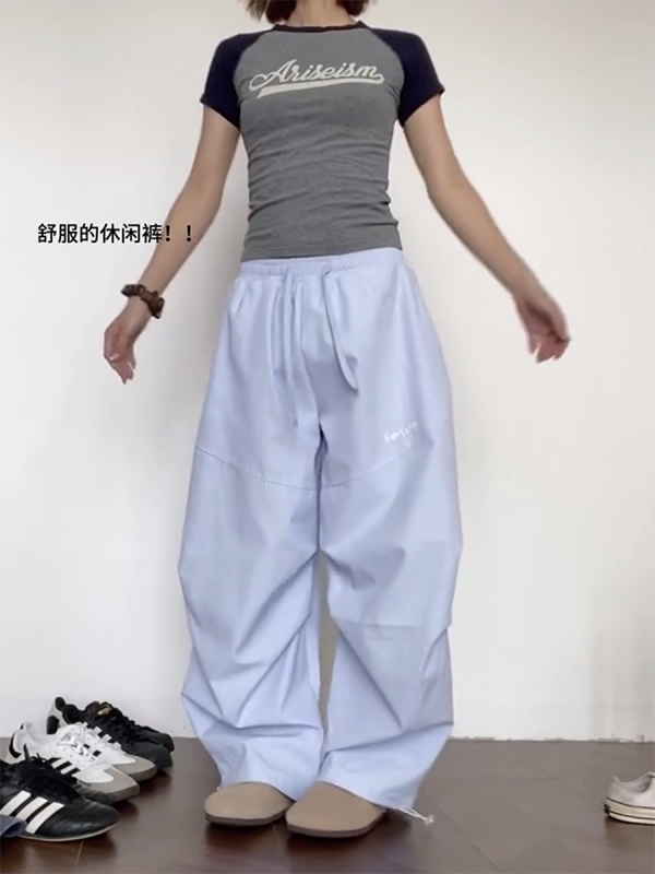 Vintage-Inspired Loose Pleated Jazz Dance Striped Wide-Leg Trousers for Women - Casual Sports Pants in American Style