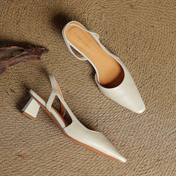 Vintage-Inspired Minimalist Genuine Leather Mid-Heel Sandals for Women - Hollow Design, Commuting Friendly, Chic OL Style