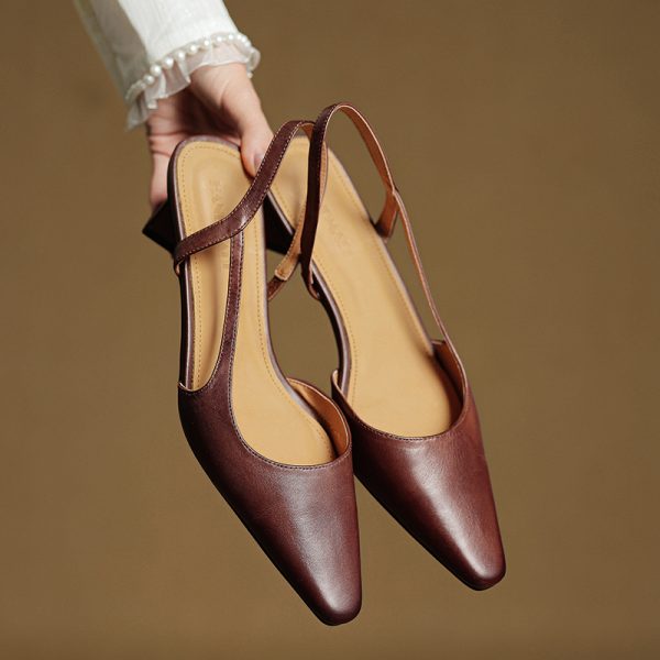 Vintage-Inspired Minimalist Genuine Leather Mid-Heel Sandals for Women - Hollow Design, Commuting Friendly, Chic OL Style