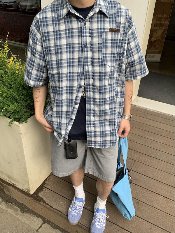 Vintage-Inspired Short Sleeve Plaid Casual Shirt for Men and Women - Loose Fit, Versatile Summer Shirt Jacket for Couples