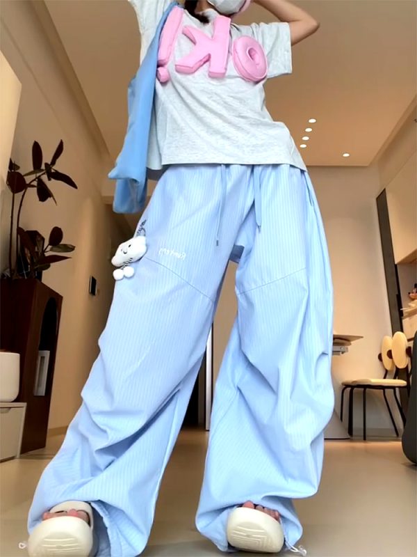 Vintage-Inspired Women's Wide-Leg Jazz Dance Pants, Loose Draped Striped Casual Sports Trousers for Summer Fashion