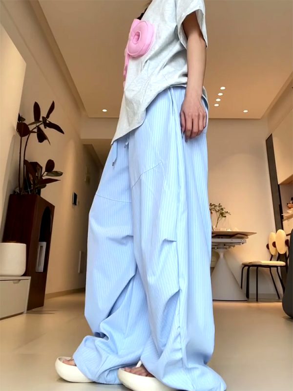 Vintage-Inspired Women's Wide-Leg Jazz Dance Pants, Loose Draped Striped Casual Sports Trousers for Summer Fashion
