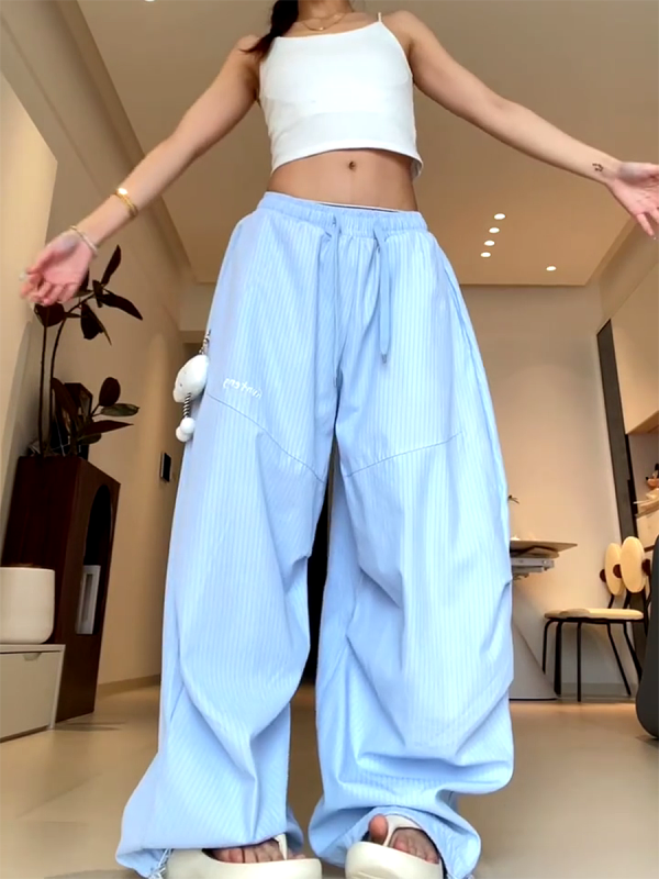Vintage-Inspired Women's Wide-Leg Jazz Dance Pants, Loose Draped Striped Casual Sports Trousers for Summer Fashion