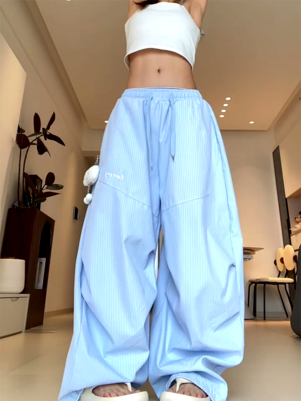 Vintage-Inspired Women's Wide-Leg Jazz Dance Pants, Loose Draped Striped Casual Sports Trousers for Summer Fashion