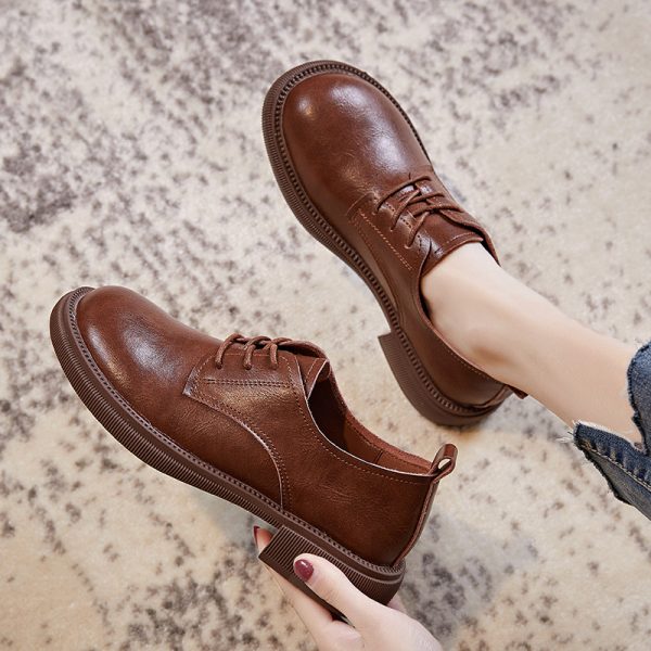 Vintage Italian-Style Soft-Soled Leather Shoes for Women - Comfortable 3.5 cm Low Heels for Everyday Wear