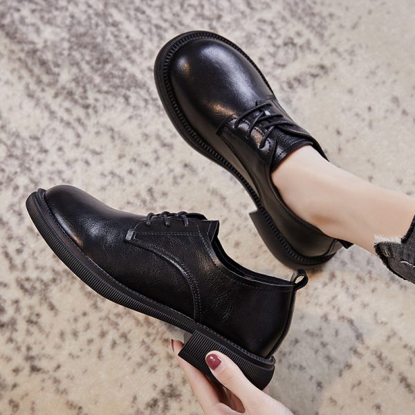 Vintage Italian-Style Soft-Soled Leather Shoes for Women - Comfortable 3.5 cm Low Heels for Everyday Wear