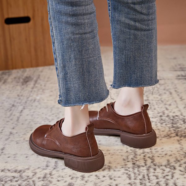 Vintage Italian-Style Soft-Soled Leather Shoes for Women - Comfortable 3.5 cm Low Heels for Everyday Wear