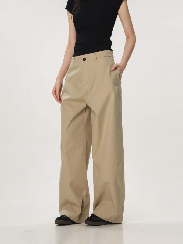Vintage Khaki Casual Pants for Men and Women - Summer Loose Straight Leg Slightly Flared Wide-Leg Trousers, Versatile 90s Style