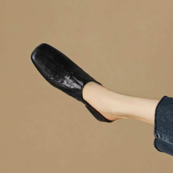 Vintage Lambskin One-Strap Half-Slide Mid-Heel Open-Toe Sandals for Women - Italian Style Casual Footwear