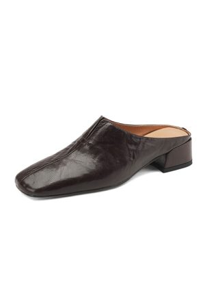 Vintage Lambskin One-Strap Half-Slide Mid-Heel Open-Toe Sandals for Women - Italian Style Casual Footwear