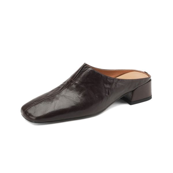 Vintage Lambskin One-Strap Half-Slide Mid-Heel Open-Toe Sandals for Women - Italian Style Casual Footwear