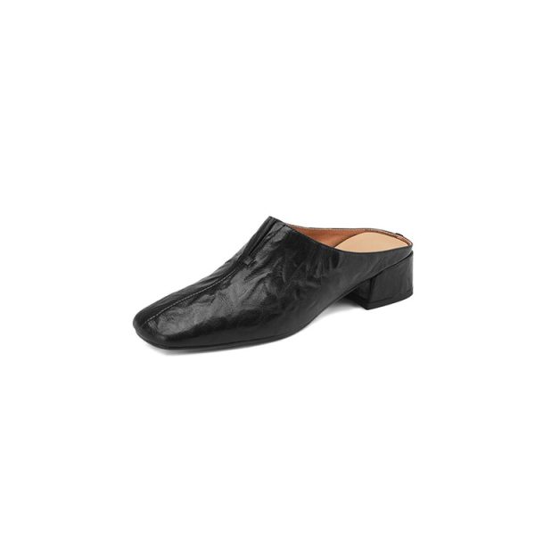 Vintage Lambskin One-Strap Half-Slide Mid-Heel Open-Toe Sandals for Women - Italian Style Casual Footwear