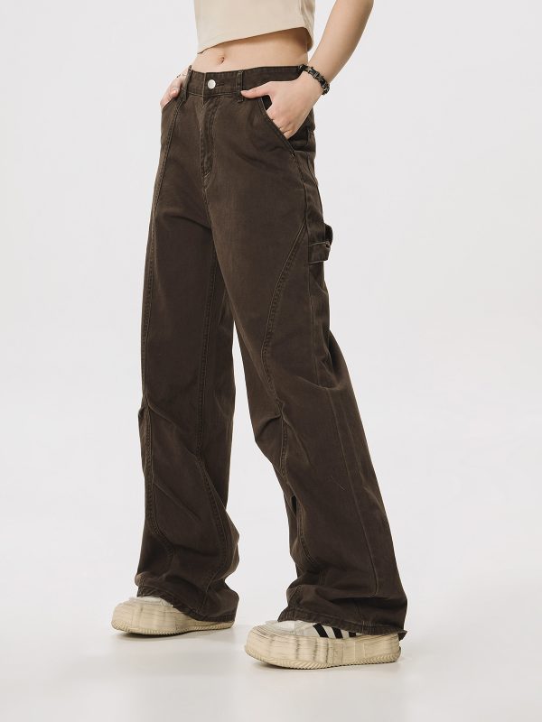 Vintage Lumberjack Casual Pants for Women - Slightly Flared Wide-Leg Style, 90s Inspired Straight Fit