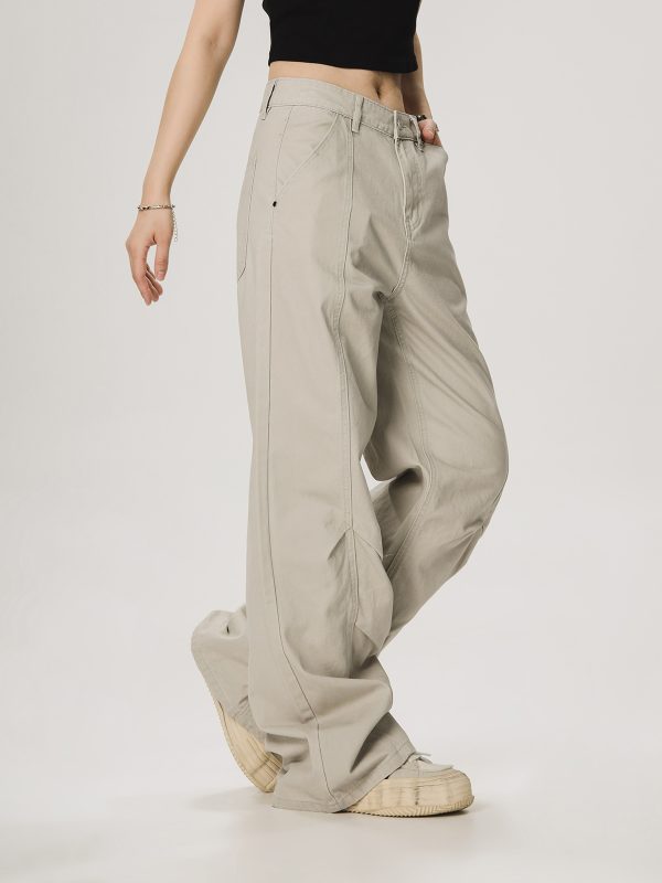 Vintage Lumberjack Casual Pants for Women - Slightly Flared Wide-Leg Style, 90s Inspired Straight Fit