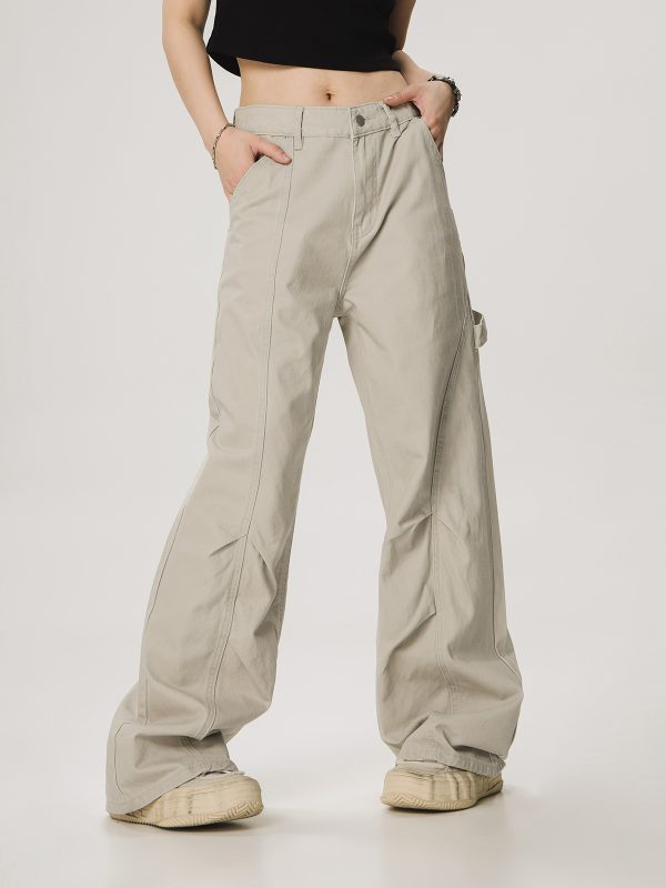 Vintage Lumberjack Casual Pants for Women - Slightly Flared Wide-Leg Style, 90s Inspired Straight Fit