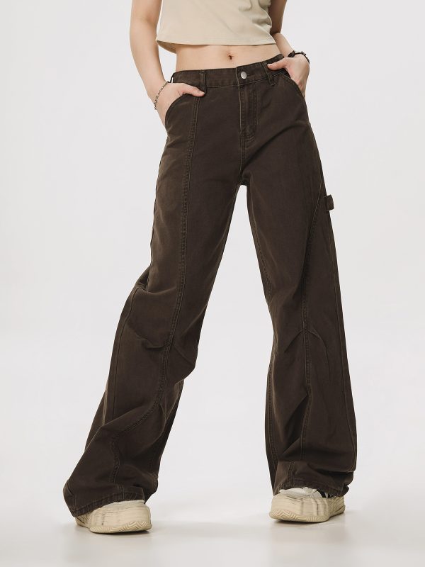 Vintage Lumberjack Casual Pants for Women - Slightly Flared Wide-Leg Style, 90s Inspired Straight Fit