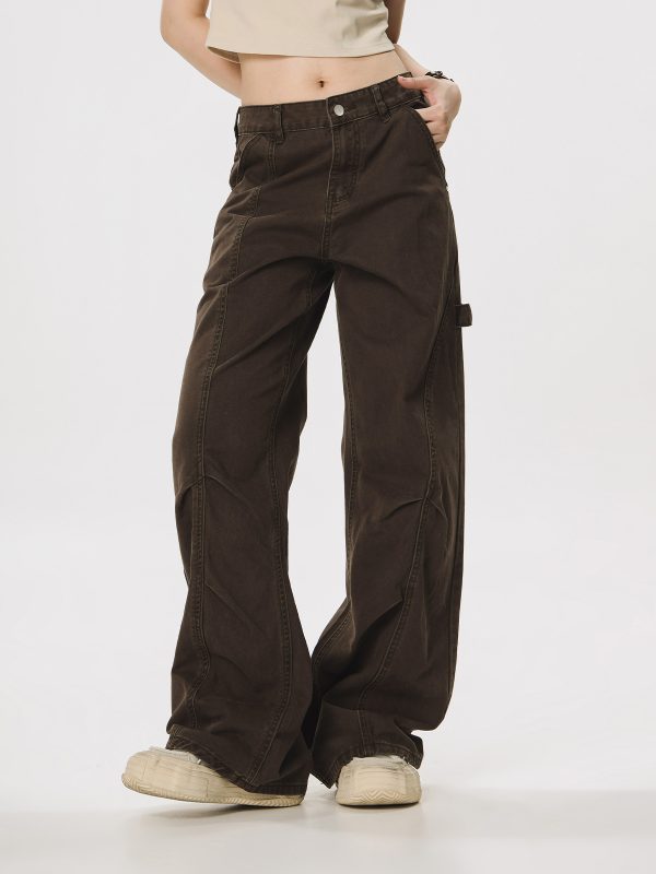 Vintage Lumberjack Casual Pants for Women - Slightly Flared Wide-Leg Style, 90s Inspired Straight Fit