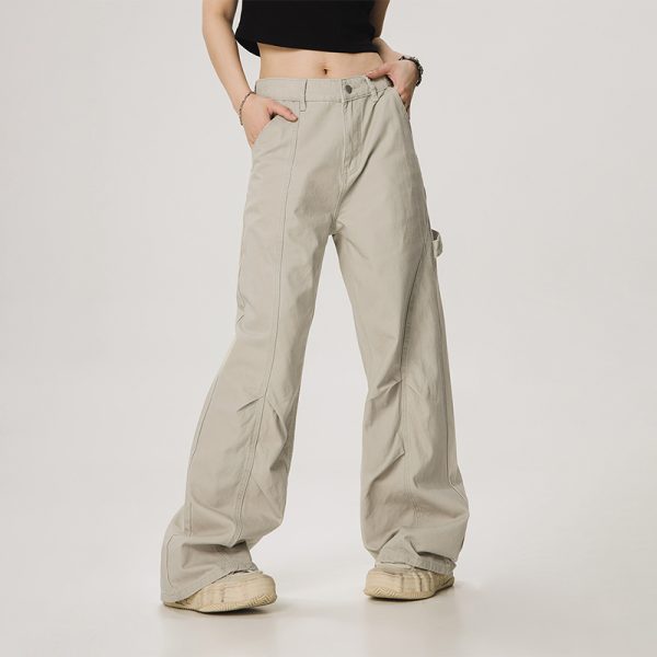 Vintage Lumberjack Casual Pants for Women - Slightly Flared Wide-Leg Style, 90s Inspired Straight Fit