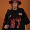 Vintage Motorcycle Graphic Short Sleeve T-Shirt for Women - Summer Loose Fit Double Stripe Trendy Y2K Style