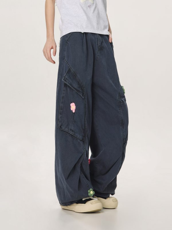 Vintage Multi-Pocket Embroidered Casual Work Pants for Men and Women - Loose Straight Cargo Style, American Retro Fashion