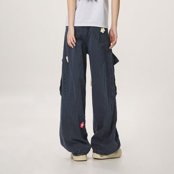 Vintage Multi-Pocket Embroidered Casual Work Pants for Men and Women - Loose Straight Cargo Style, American Retro Fashion