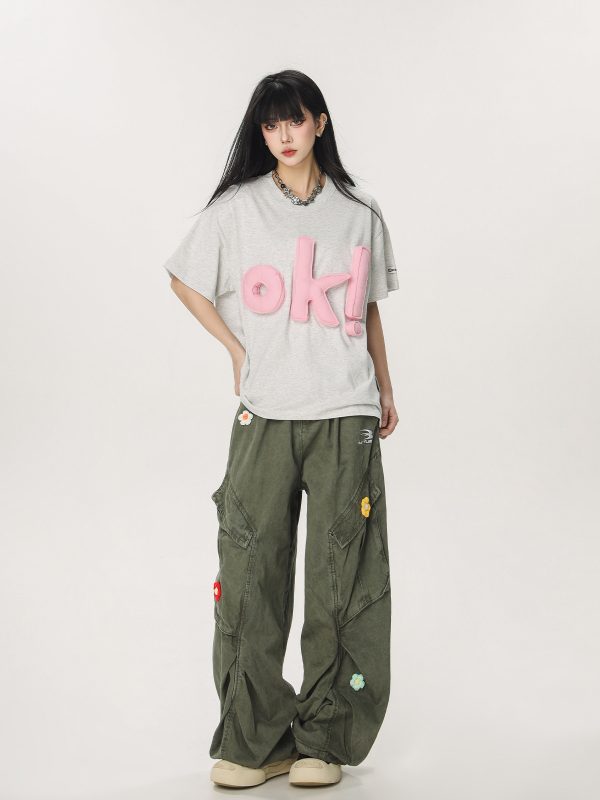 Vintage Multi-Pocket Embroidered Casual Work Pants for Men and Women - Loose Straight Cargo Style, American Retro Fashion