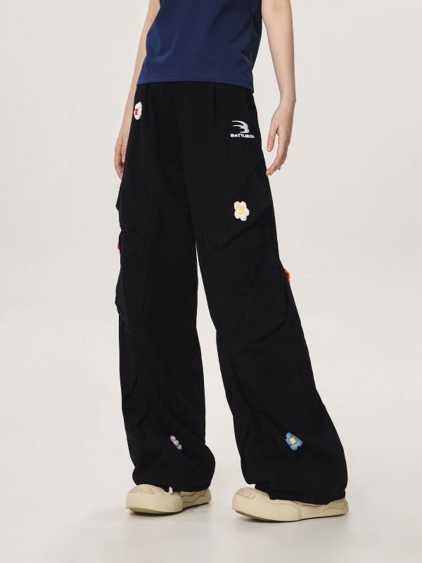 Vintage Multi-Pocket Embroidered Casual Work Pants for Men and Women - Loose Straight Cargo Style, American Retro Fashion
