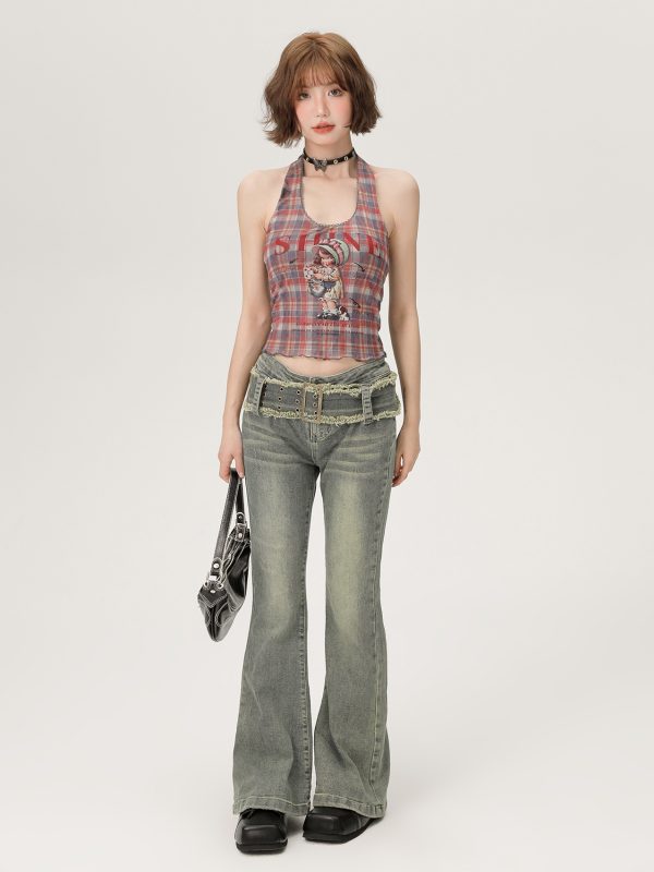 Vintage Plaid Halter Top for Women - Slim Fit Summer Style, Sweet Cool Look, Perfect for Hot Girl Fashion
